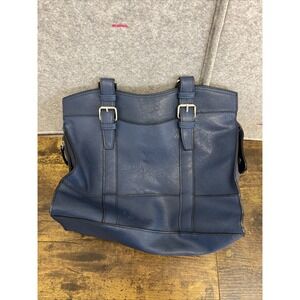 Chic Navy Blue Faux Leather Buckle Detail Shoulder Handbag Purse